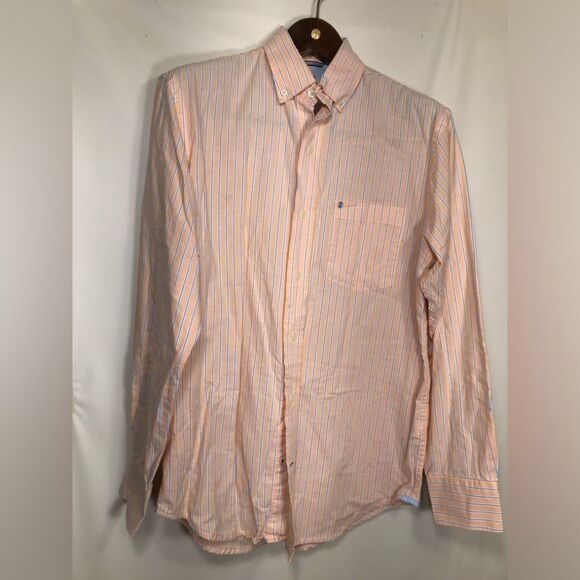 IZOD saltwater Long sleeve button down Mens Small Orange Strip - Picture 1 of 6